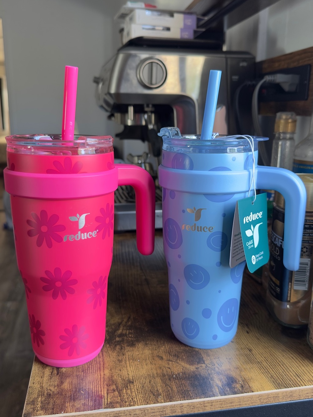 Set of 2 Reduce Cold1 Tumblers with Handle & Straw - Pink & Blue